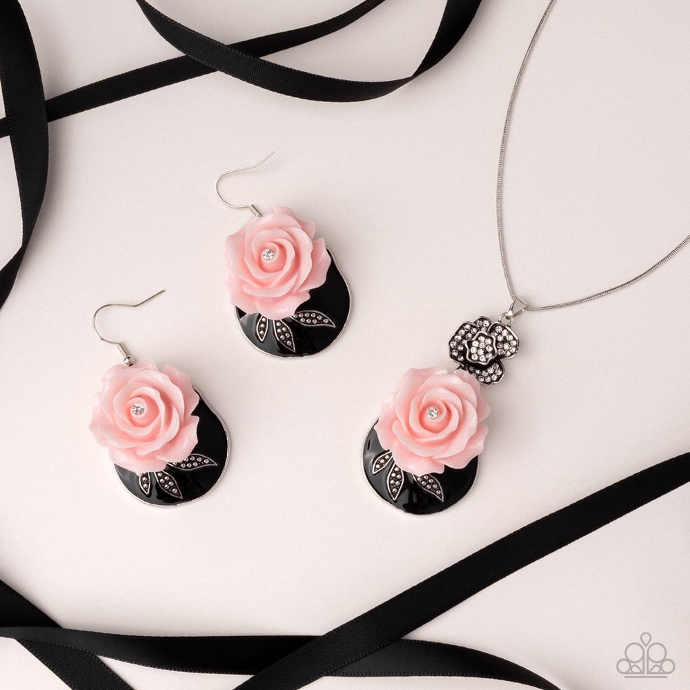Paparazzi Pink and Black Rose Earrings